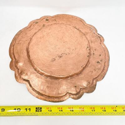 VINTAGE HAMMERED COPPER PITCHER, PLATE, & CANDLESTICK