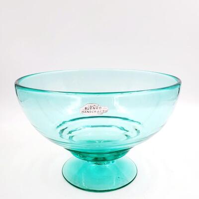 VINTAGE HAND BLOWN "BLENKO" HANDCRAFT FOOTED COMPOTE BOWL