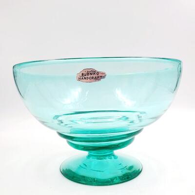 VINTAGE HAND BLOWN "BLENKO" HANDCRAFT FOOTED COMPOTE BOWL