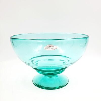 VINTAGE HAND BLOWN "BLENKO" HANDCRAFT FOOTED COMPOTE BOWL