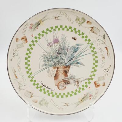 VINTAGE ENAMEL POT AND DECORATIVE ENAMEL HALLMARK MARJOLEIN BASTIN NATURES SKETCH BOOK "FRESH HERBS" PLATE BUNDLE 