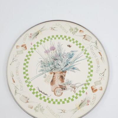VINTAGE ENAMEL POT AND DECORATIVE ENAMEL HALLMARK MARJOLEIN BASTIN NATURES SKETCH BOOK "FRESH HERBS" PLATE BUNDLE 
