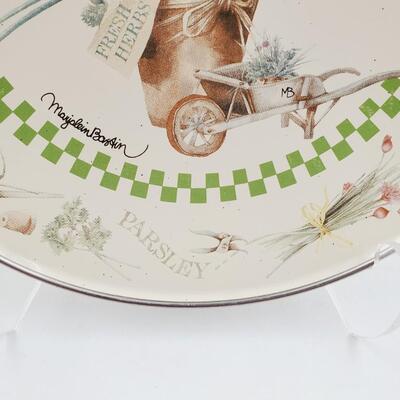 VINTAGE ENAMEL POT AND DECORATIVE ENAMEL HALLMARK MARJOLEIN BASTIN NATURES SKETCH BOOK "FRESH HERBS" PLATE BUNDLE 