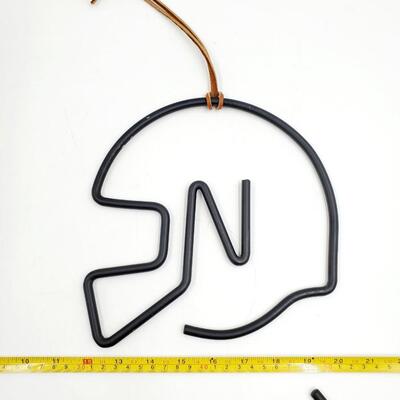 "N" FOOTBAL HELMET DINNER BELL WITH STRIKER AND LEATHER HANGING STRAP