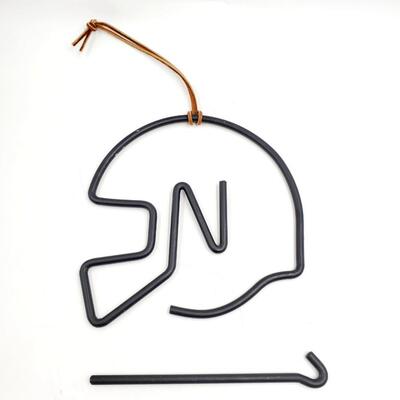 "N" FOOTBAL HELMET DINNER BELL WITH STRIKER AND LEATHER HANGING STRAP