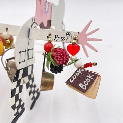 *SIGNED* KAREN ROSSI HANDMADE â€œCHEF FANCIFUL FLIGHT (MALE)â€ METAL ORNAMENT W/ CHARMS