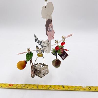 *SIGNED* KAREN ROSSI HANDMADE â€œCHEF FANCIFUL FLIGHT (MALE)â€ METAL ORNAMENT W/ CHARMS