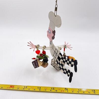 *SIGNED* KAREN ROSSI HANDMADE â€œCHEF FANCIFUL FLIGHT (MALE)â€ METAL ORNAMENT W/ CHARMS