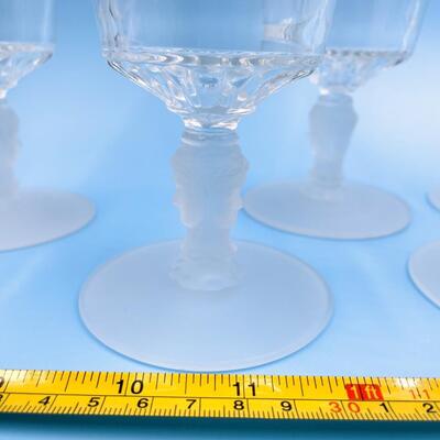 VINTAGE â€œTHREE FACEâ€ FROSTED GLASS GOBLETS SET OF 6