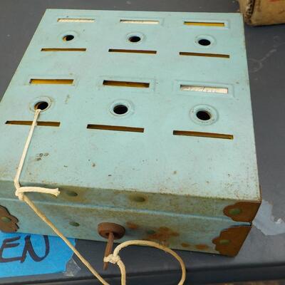 1930's metal home budjet bank with key.