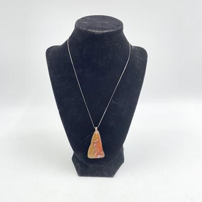 JOIA STERLING SILVER & JASPER STONE PENDANT NECKLACE