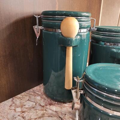 Lot 1: Green Stoneware Canister Set