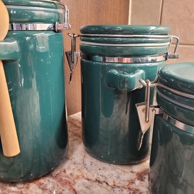 Lot 1: Green Stoneware Canister Set