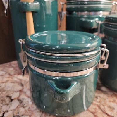 Lot 1: Green Stoneware Canister Set