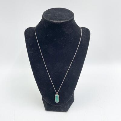 STERLING SILVER & CHRYSOCOLLA STONE PENDANT NECKLACE