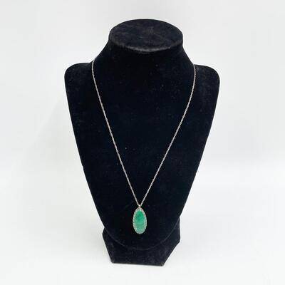 STERLING SILVER & CHRYSOCOLLA STONE PENDANT NECKLACE 
