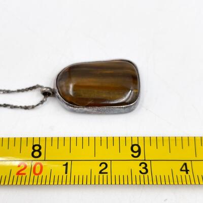 JOIA STERLING SILVER & BROWN STONE PENDANT NECKLACE 