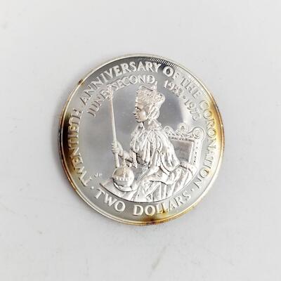 1973 SILVER COOK ISLAND $2- 20TH ANNIVERSARY COIN 
