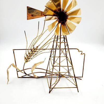 VINTAGE KANSAS POSTCARD BUNDLE AND KANSAS WHEAT AND WINDMILL METAL SCULPTURE