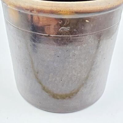 ANTIQUE DARK BROWN GLAZE 2 GALLON CROCK