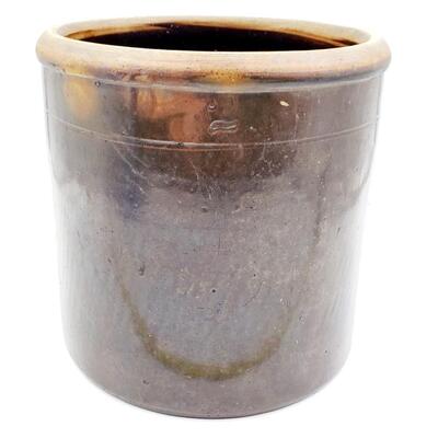 ANTIQUE DARK BROWN GLAZE 2 GALLON CROCK
