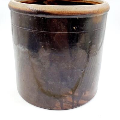 ANTIQUE DARK BROWN GLAZE 2 GALLON CROCK