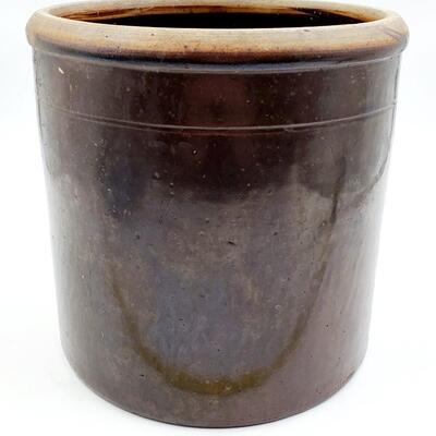 ANTIQUE DARK BROWN GLAZE 2 GALLON CROCK
