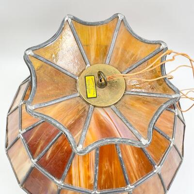 VINTAGE LEADED STAINED GLASS LIGHT FIXTURE