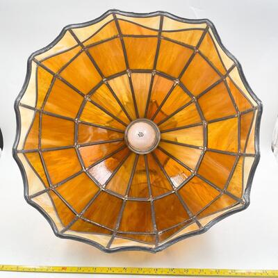 VINTAGE LEADED STAINED GLASS LIGHT FIXTURE