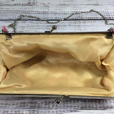Bright pink beaded floral purse handbag clutch