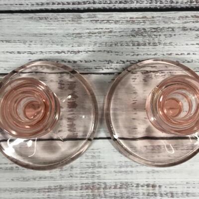 Set of 2 Vintage Pink Depression Glass Candle Holders 