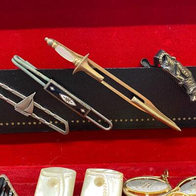 Vintage Men's Jewelry Box with Cuff Links and Tie Tacks