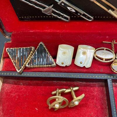 Vintage Men's Jewelry Box with Cuff Links and Tie Tacks