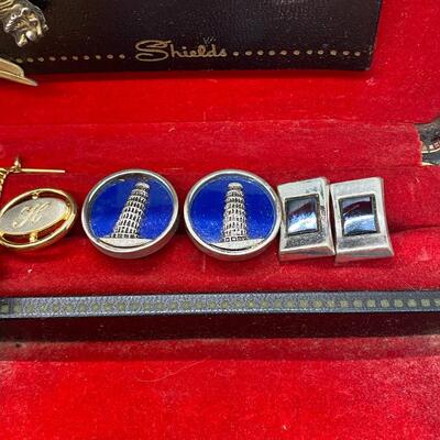 Vintage Men's Jewelry Box with Cuff Links and Tie Tacks