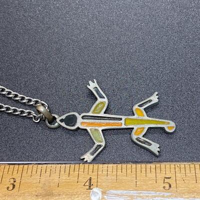 Pewter & Enamel Lizard Reptile Pendant Necklace