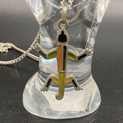 Pewter & Enamel Lizard Reptile Pendant Necklace