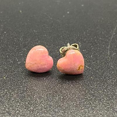 Small Polished Stone Heart Shaped Stud Earrings
