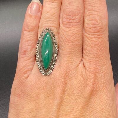 Vintage Green Turquoise Sterling Silver Southwestern Style Ring Mexico