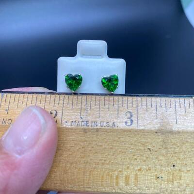 Heart Shaped Green Gemstone Stud Earrings