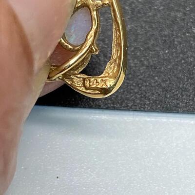 14k Yellow Gold & Opal Heart Shaped Necklace Pendant Charm