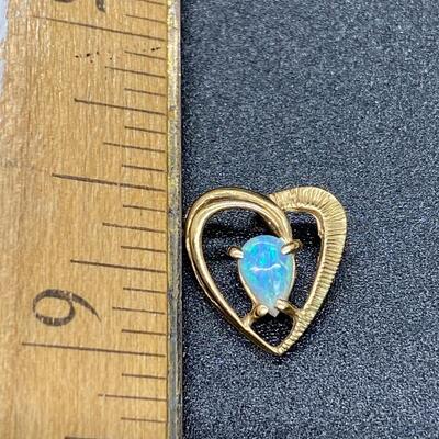 14k Yellow Gold & Opal Heart Shaped Necklace Pendant Charm