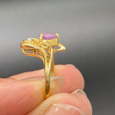 14k Yellow Gold Amethyst Heart Promise Anniversary Ring