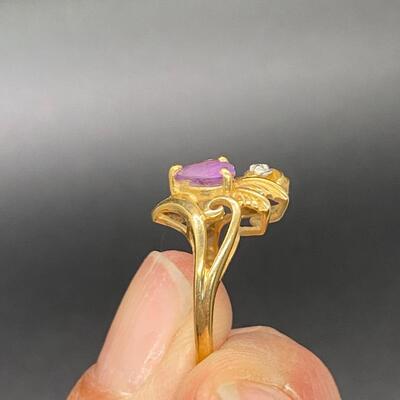 14k Yellow Gold Amethyst Heart Promise Anniversary Ring