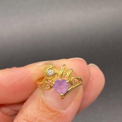 14k Yellow Gold Amethyst Heart Promise Anniversary Ring