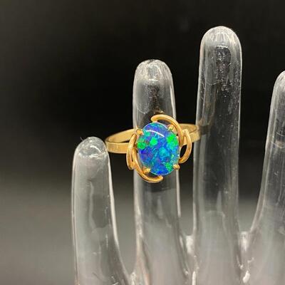 10k Yellow Gold Blue Opal Ring