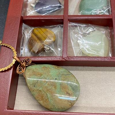 Polished Stone Heart Pendant Collection with Case