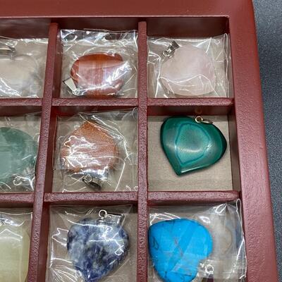 Polished Stone Heart Pendant Collection with Case