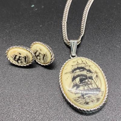 Vintage Sarah Coventry Sailing Ship Pendant Necklace with Matching Earrings