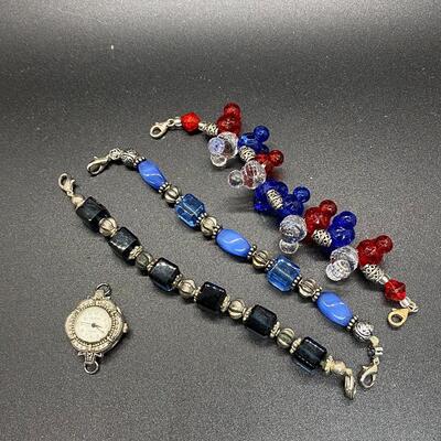 Women's Watch Face with 3 Beaded Wrist Straps