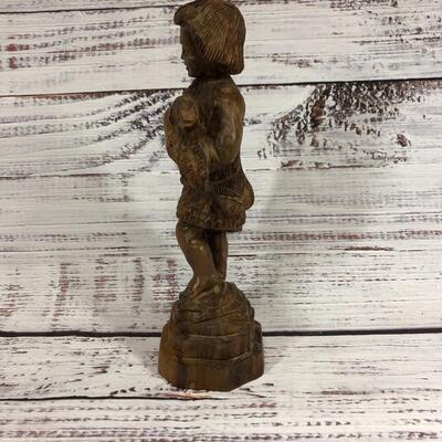 Boy and lamb wood carved figurine